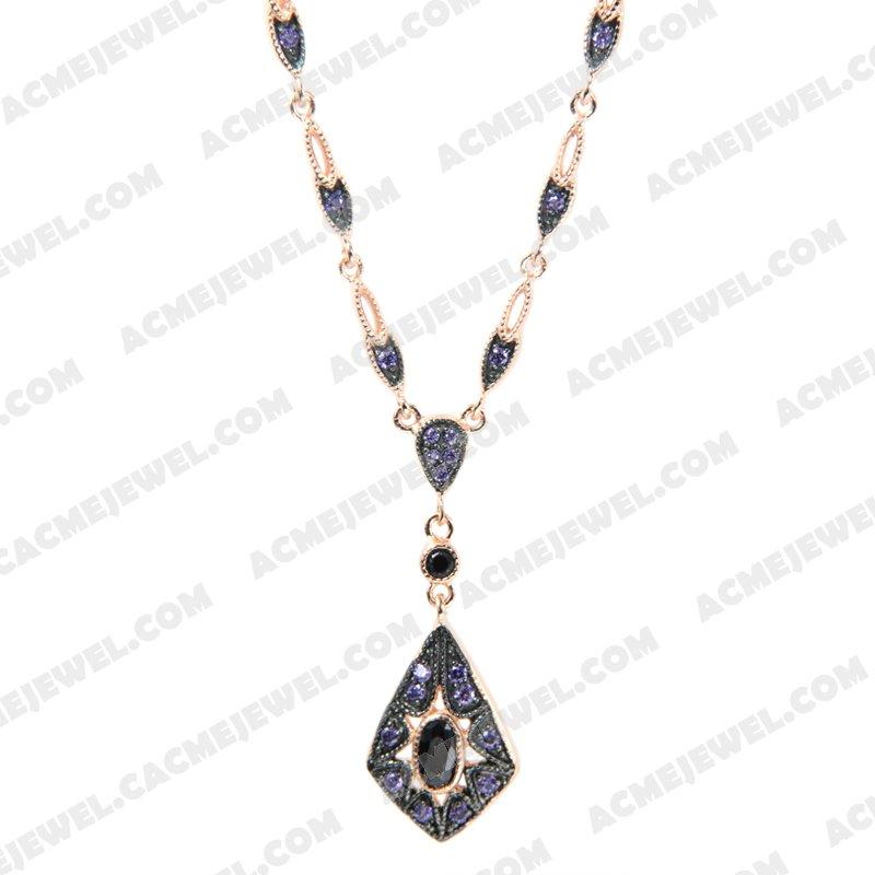 Necklace Silver / Brass  2-tone(rose gold / black rhodium plating)