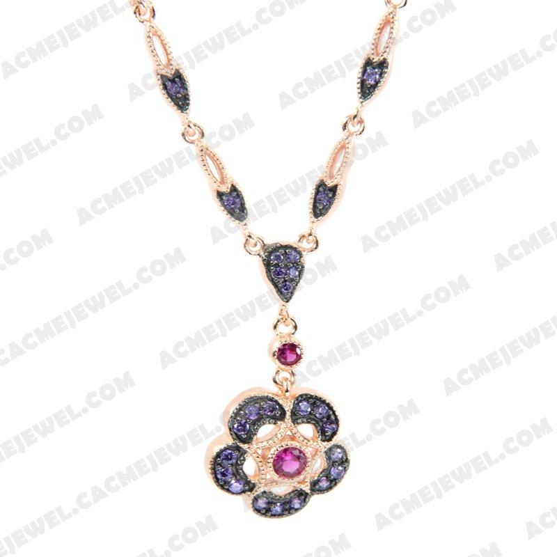 Necklace 925 Sterling Silver 2-tone Rose gold and black rhodium