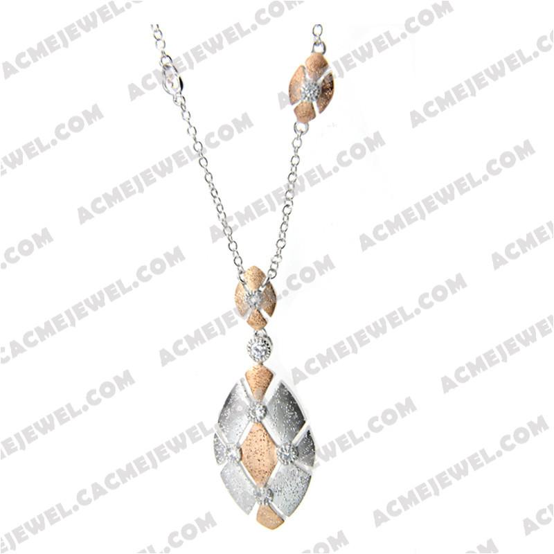 Necklace 925 Sterling Silver 3-tone Matt rose gold plating + rhodium + sparkling finishing