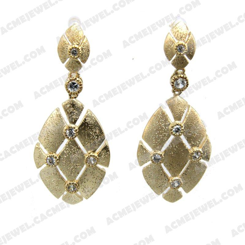 Earrings 925 Sterling Silver 3-tone Matt gold + sparkling finishing + gold