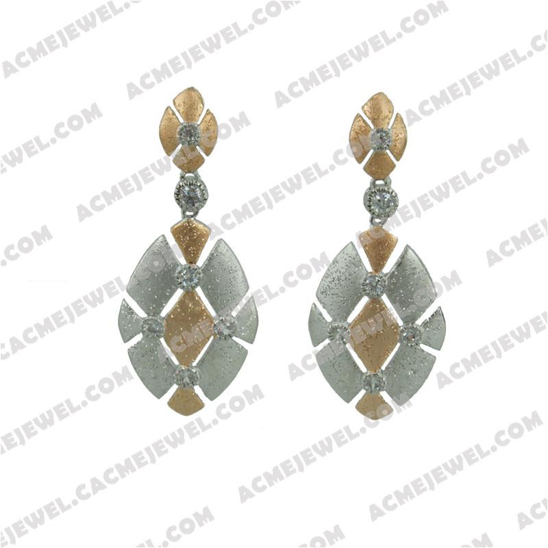 Earrings 925 Sterling Silver 3-tone Matt rose gold plating + rhodium + sparkling finishing