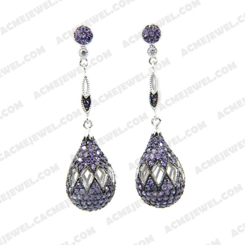 Earrings 925 Sterling Silver 2-tone Rhodium and black rhodium