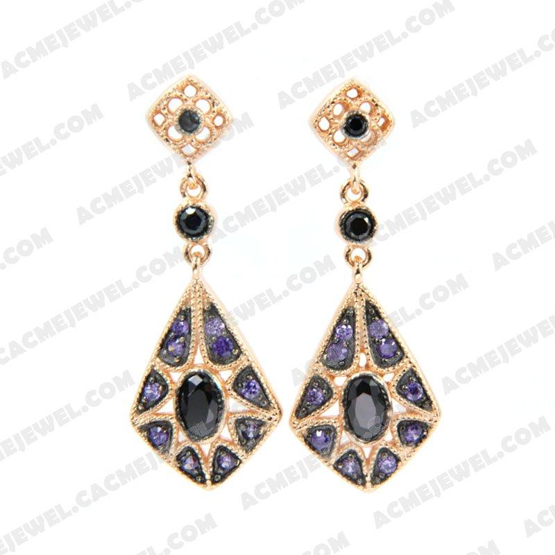 Earrings 925 Sterling Silver 2-tone Rose gold and black rhodium