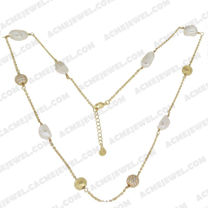 Necklace 925 Sterling Silver 2-tone Gold and gold (sand finishing)