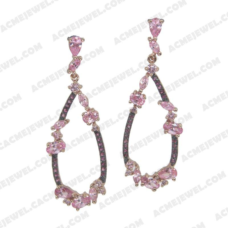 Earrings 925 Sterling Silver 2-tone Rose gold and black rhodium