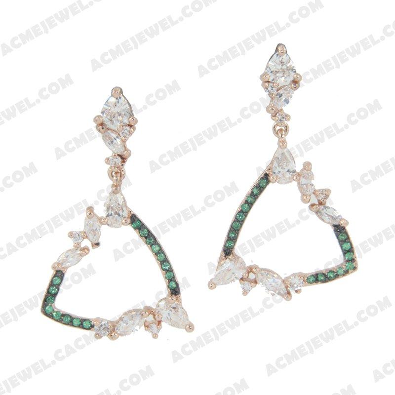 Earrings 925 Sterling Silver 2-tone Rose gold and black rhodium