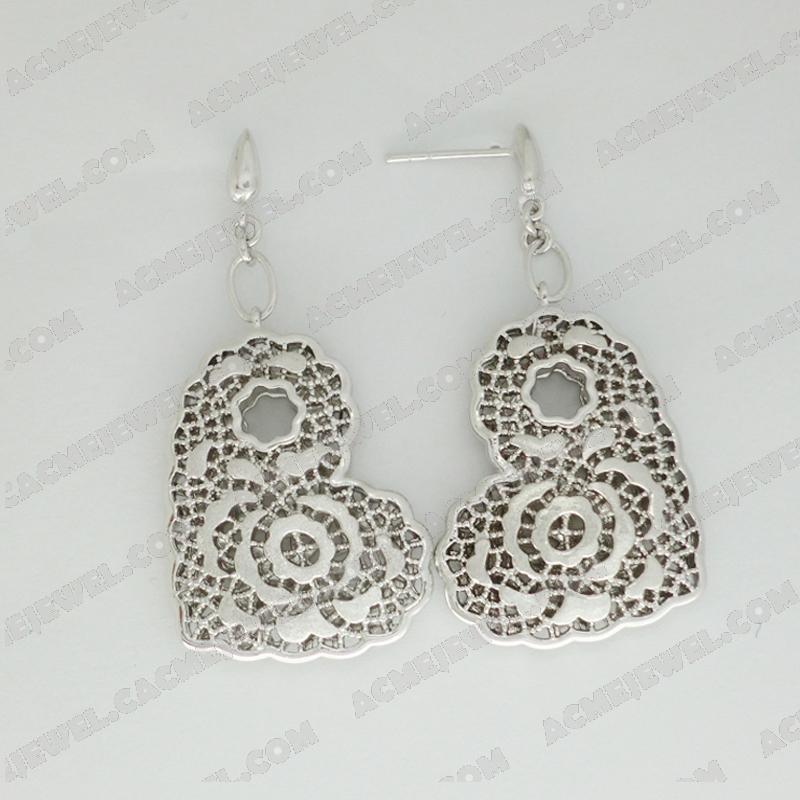 Earrings 925 sterling silver  2-tone Rhodium and rhodium (sand finishing)