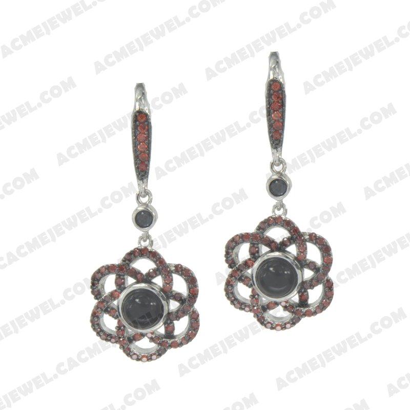 Earrings 925 sterling silver  2-tone Rhodium and black rhodium