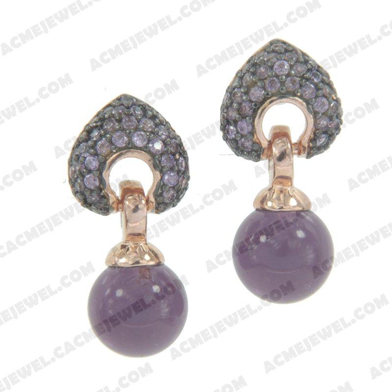 Earrings 925 sterling silver  2-tone Rose gold and black rhodium