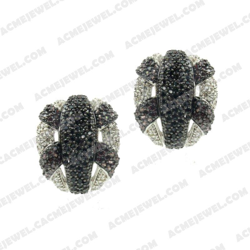 Earrings 925 Sterling Silver 2-tone Rhodium and black rhodium