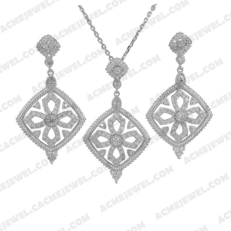 ﻿Jewellery Set 925 sterling silver  White Rhodium 