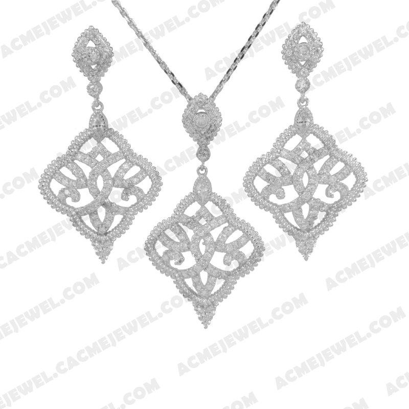﻿Jewellery Set 925 sterling silver  White Rhodium 