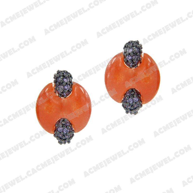 Earrings 925 Sterling Silver 2-tone Rose gold and black rhodium