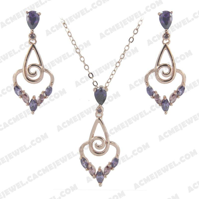 ﻿Jewellery Set 925 Sterling Silver  Rose gold