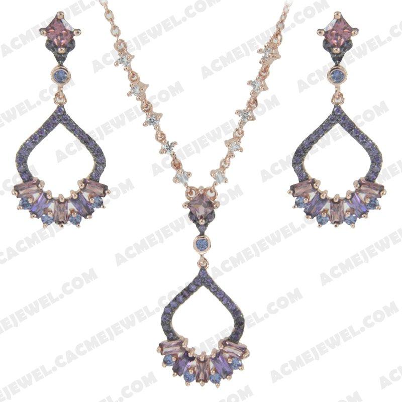 ﻿Jewellery Set 925 sterling silver  2-tone Rose gold and black rhodium