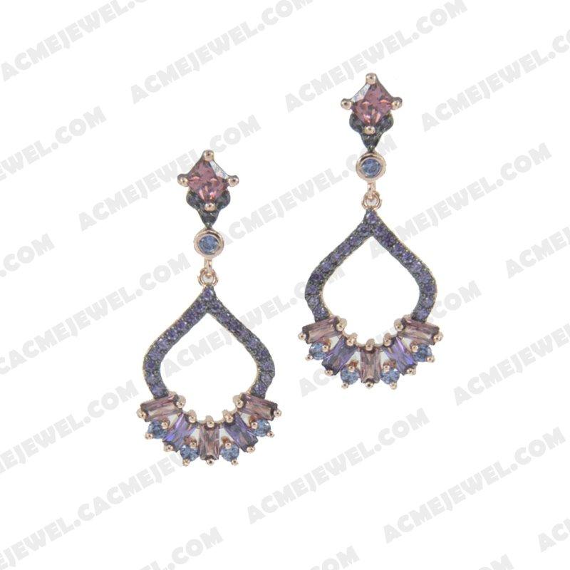 Earrings 925 sterling silver  2-tone Rose gold and black rhodium