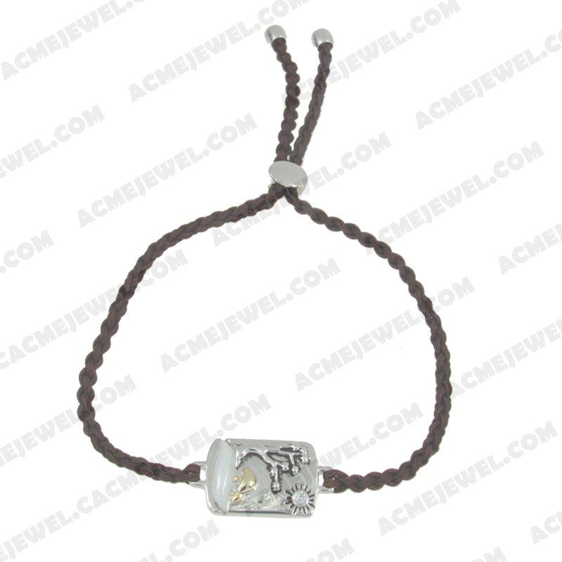 Bracelets & Bangles Cord with 925 sterling silver 3-tone Gold + Rhodium + Black smear