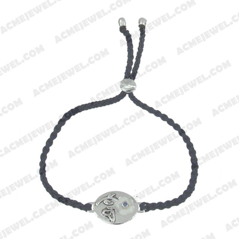 Bracelets & Bangles Cord with 925 sterling silver 2-tone Rhodium and black smear