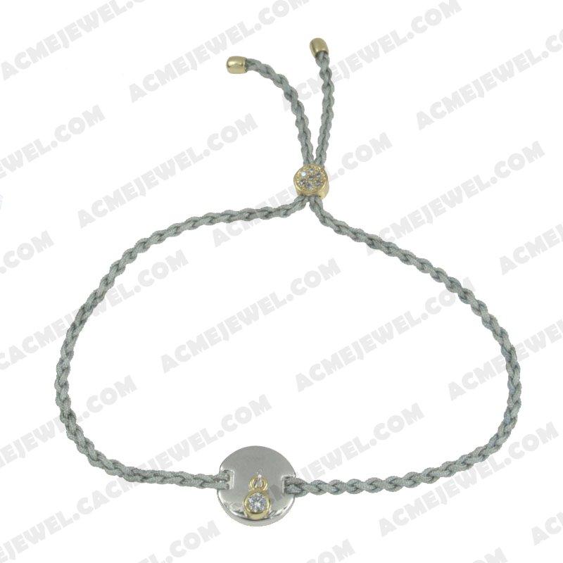 Bracelets & Bangles Cord with 925 sterling silver 2-tone Gold and rhodium